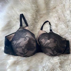 Cacique black tan lacy plus size underwire bra lightly lined full coverage 48C